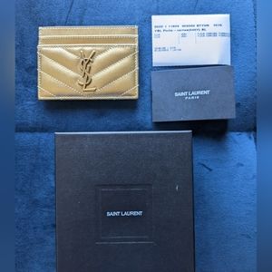 Gold, Quilted YSL Card Holder